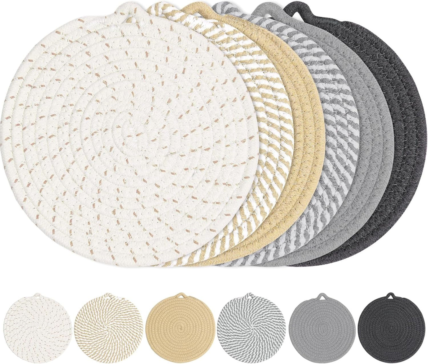 7" Trivets for Hot Dishes, 6 Pack Hot Pads for Kitchen Counter & Dining Table, Heat Resistant | Scratches | Stains Cotton Trivets for Hot Pots and Pans
