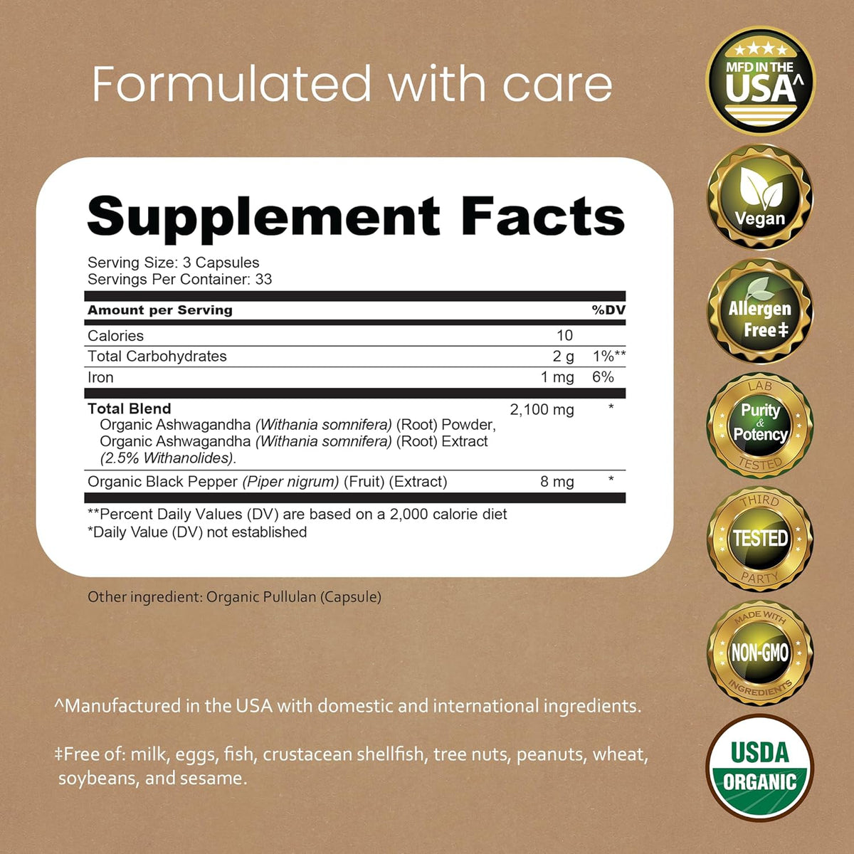 NaturaLife Labs Organic Ashwagandha 2100 mg per Serving – Full Spectrum Root Powder and Standardized Extract (Withanolides) – 100 Capsules – Vegan – Non-GMO, Gluten-Free