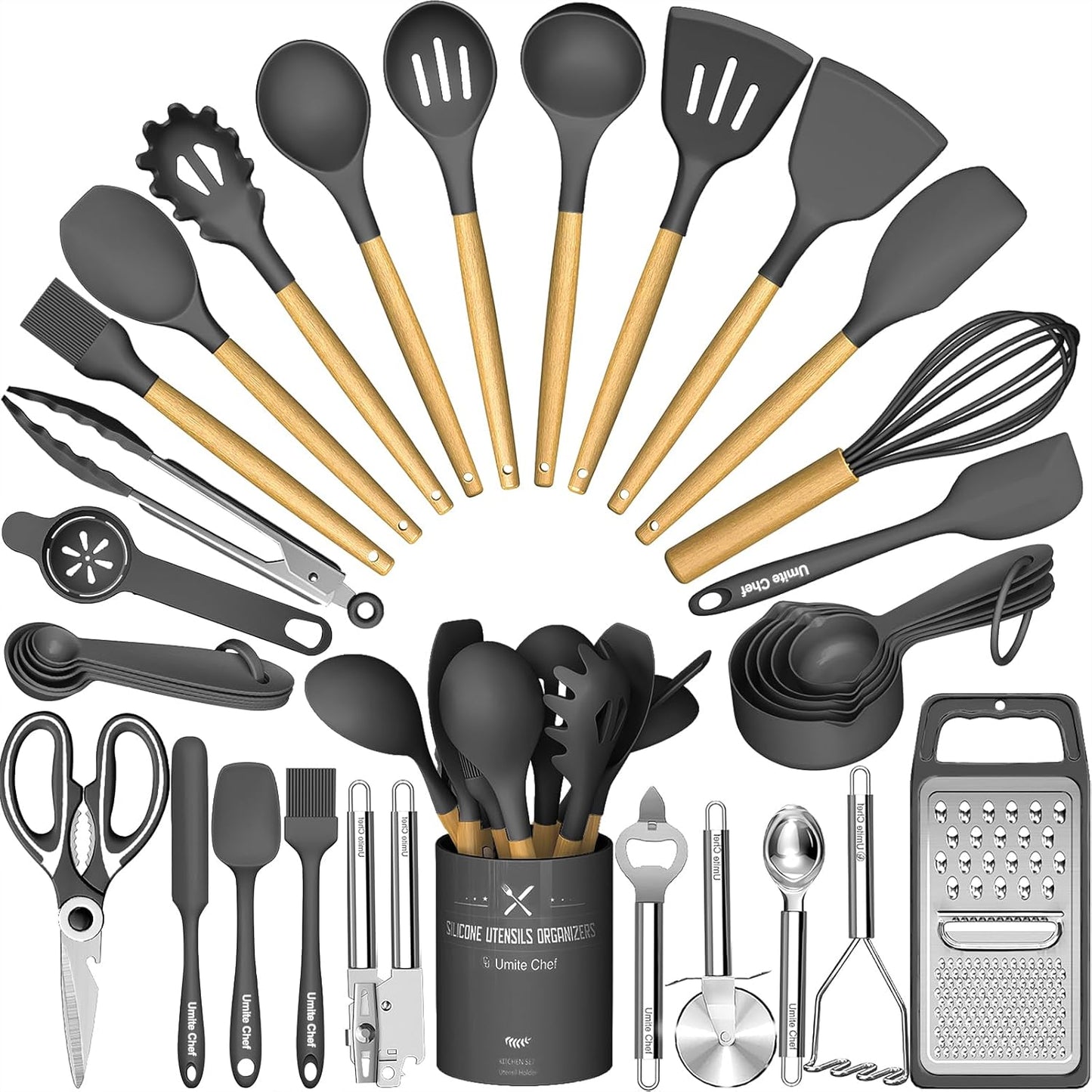 Umite Chef 34‑Piece Silicone Cooking Utensils Set with Holder – Heat‑Resistant Non‑Stick