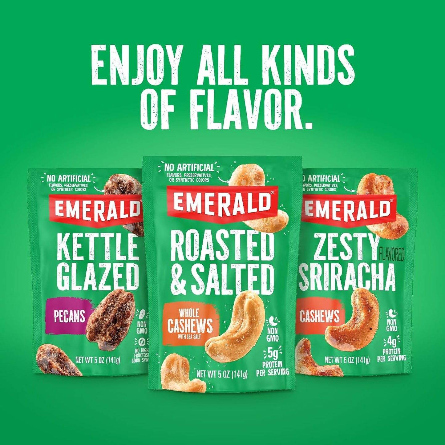 emerald nuts 18ct mixed nuts variety pack 100-calorie individual packs dry roasted almonds natural almonds walnuts roasted salted cashews