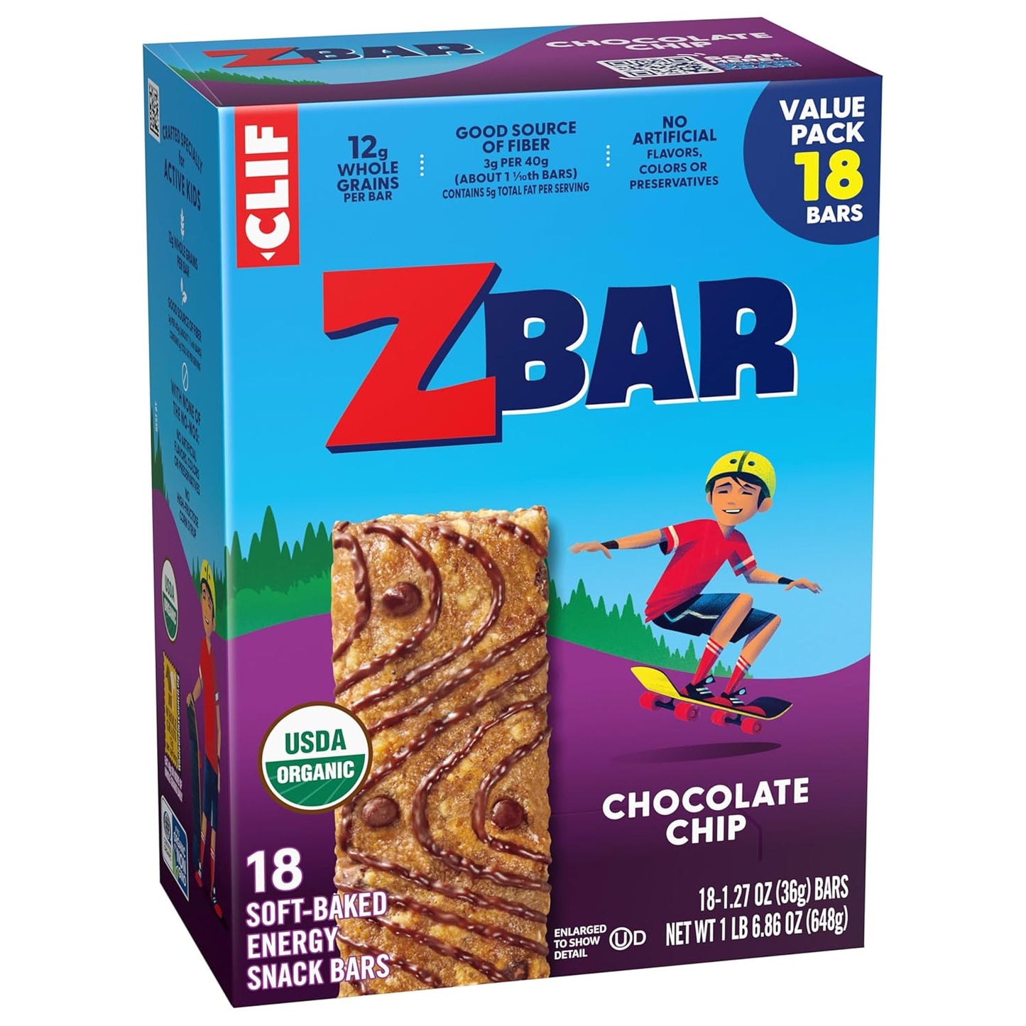 non-gmo usda organic chocolate chip soft-baked granola bars 18-pack 12g whole grains