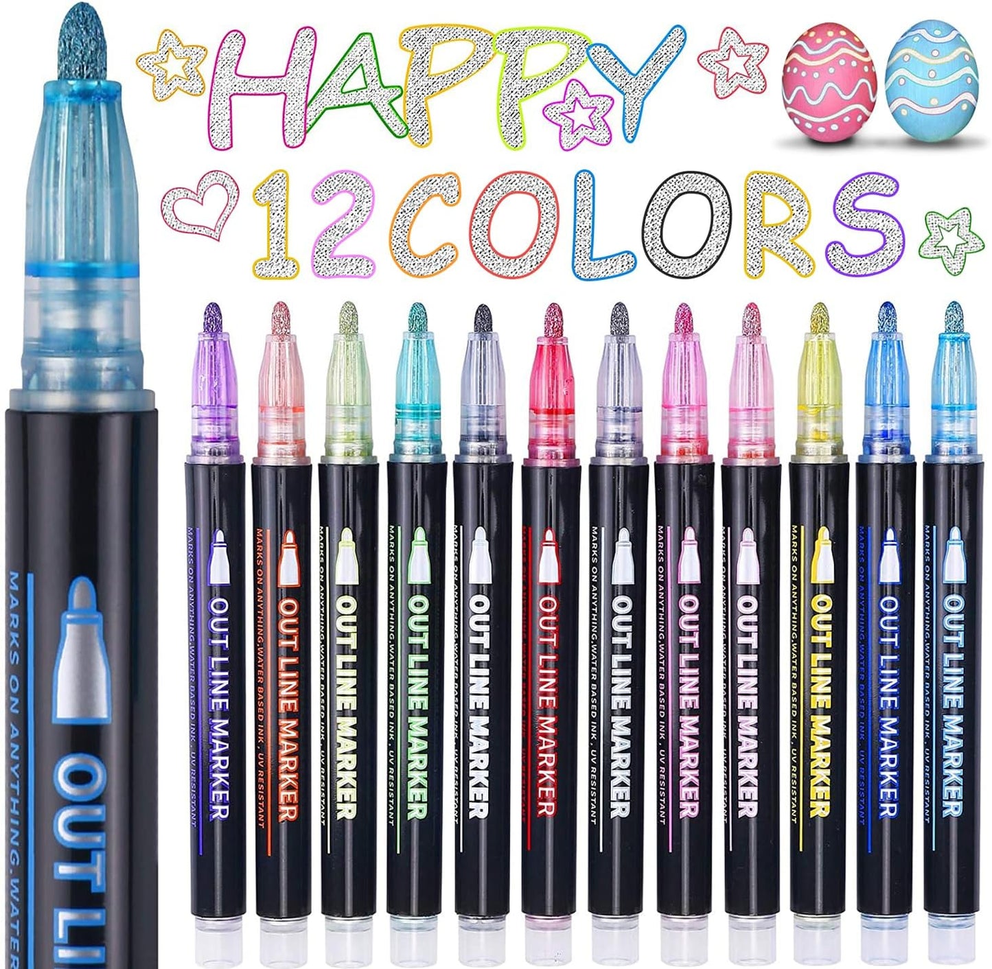Stocking Stuffers, Outline Glitter Markers, Stocking Stuffers for Teen Girl Gifts Trendy Stuff, 12 Shimmer Markers Outline Pens for Art Supplies for Kids 9-12, Gifts for 4-12 Year Old Girls
