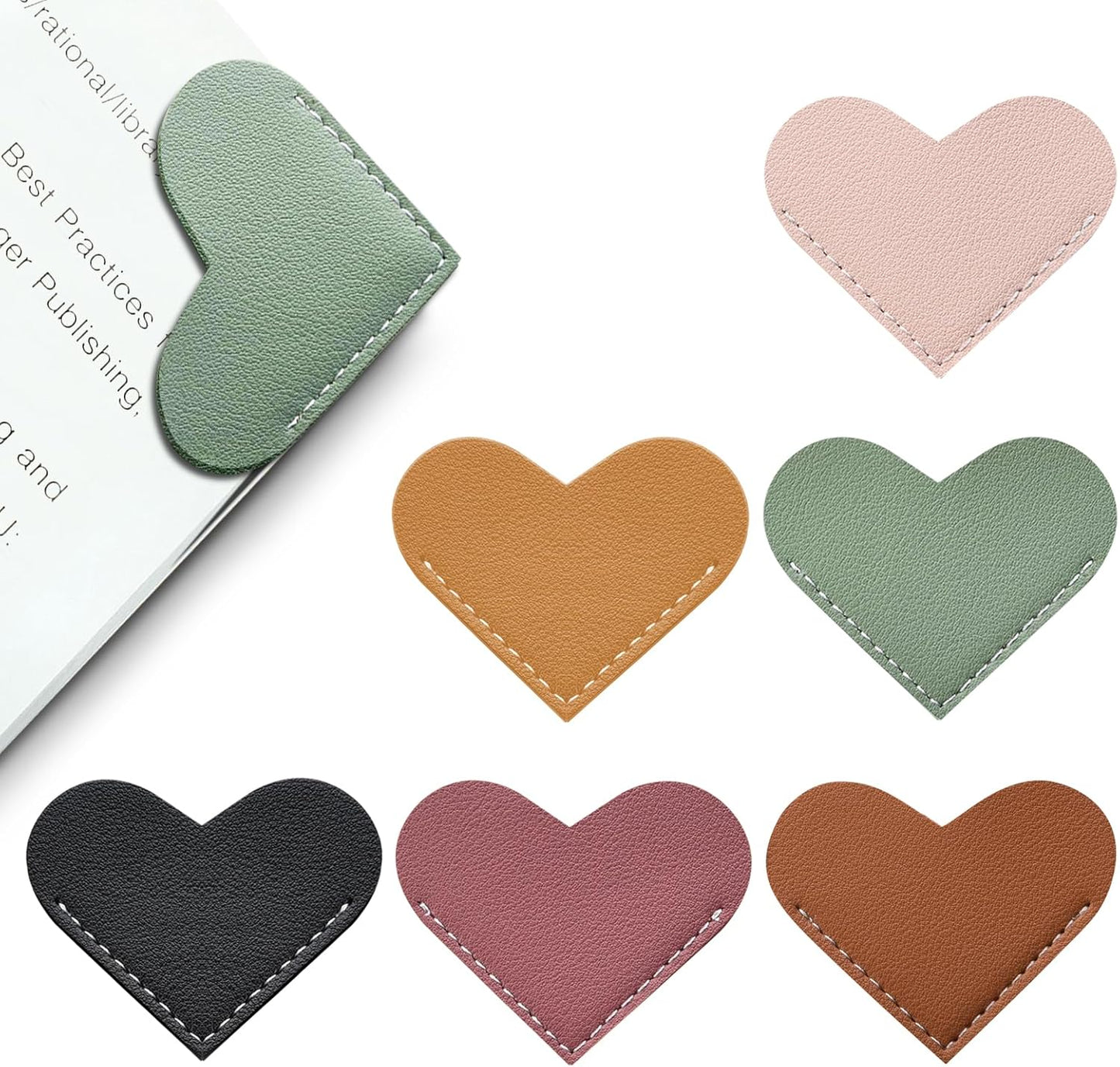 Leather Heart Bookmarks - Winjeto 6 Pieces Cute Corner Page Book Marks for Teachers Students Book Reading Lovers, for School Office Home Supplies (Heart(6pcs))