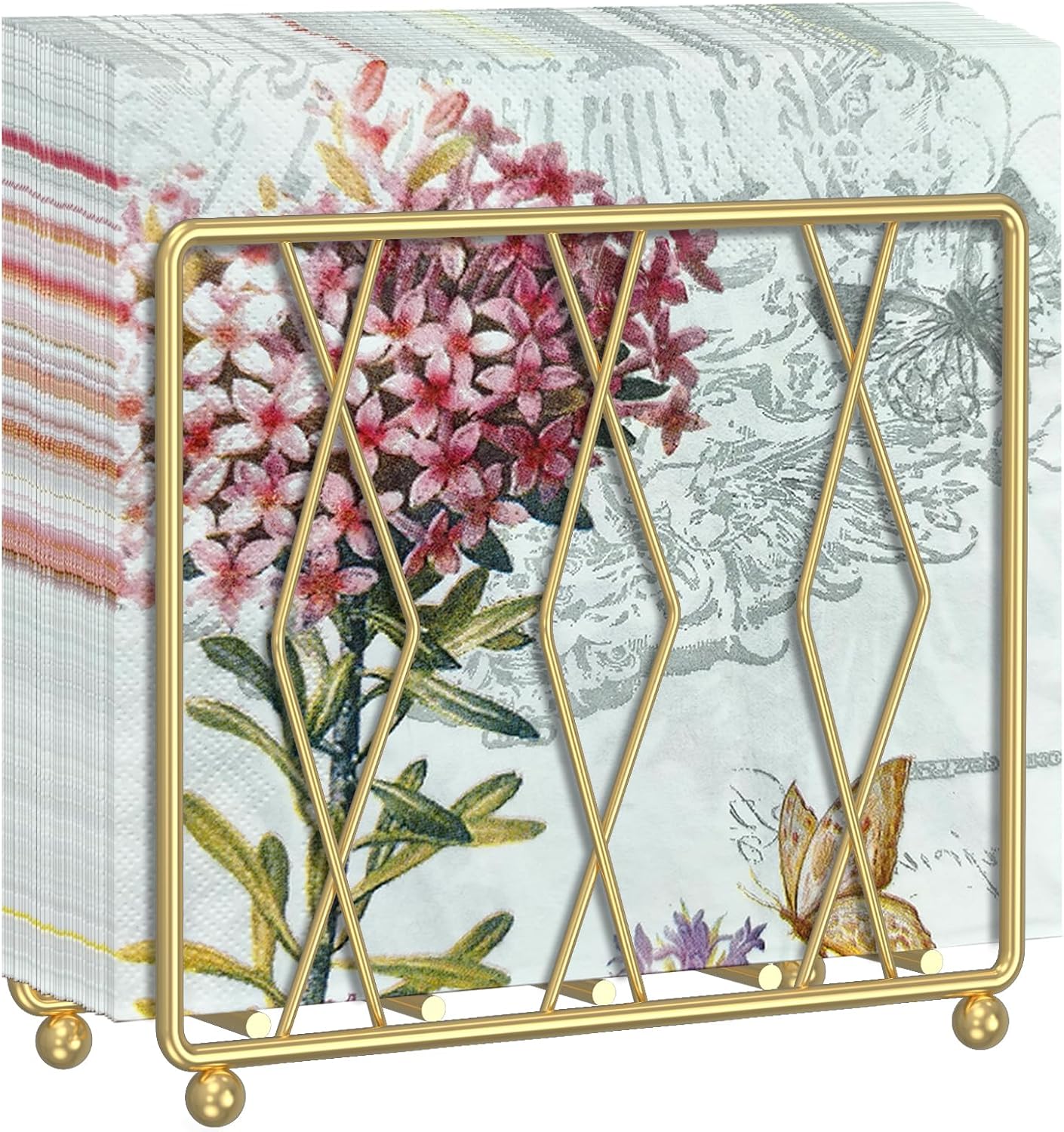 Napkin Holder for Table, Modern Metal Napkin Holders for Paper Napkins & Kitchen Dining & Countertops, Cocktail Upright Napkin Holder Dispenser Suitable for All Room Decors (Small, Gold)