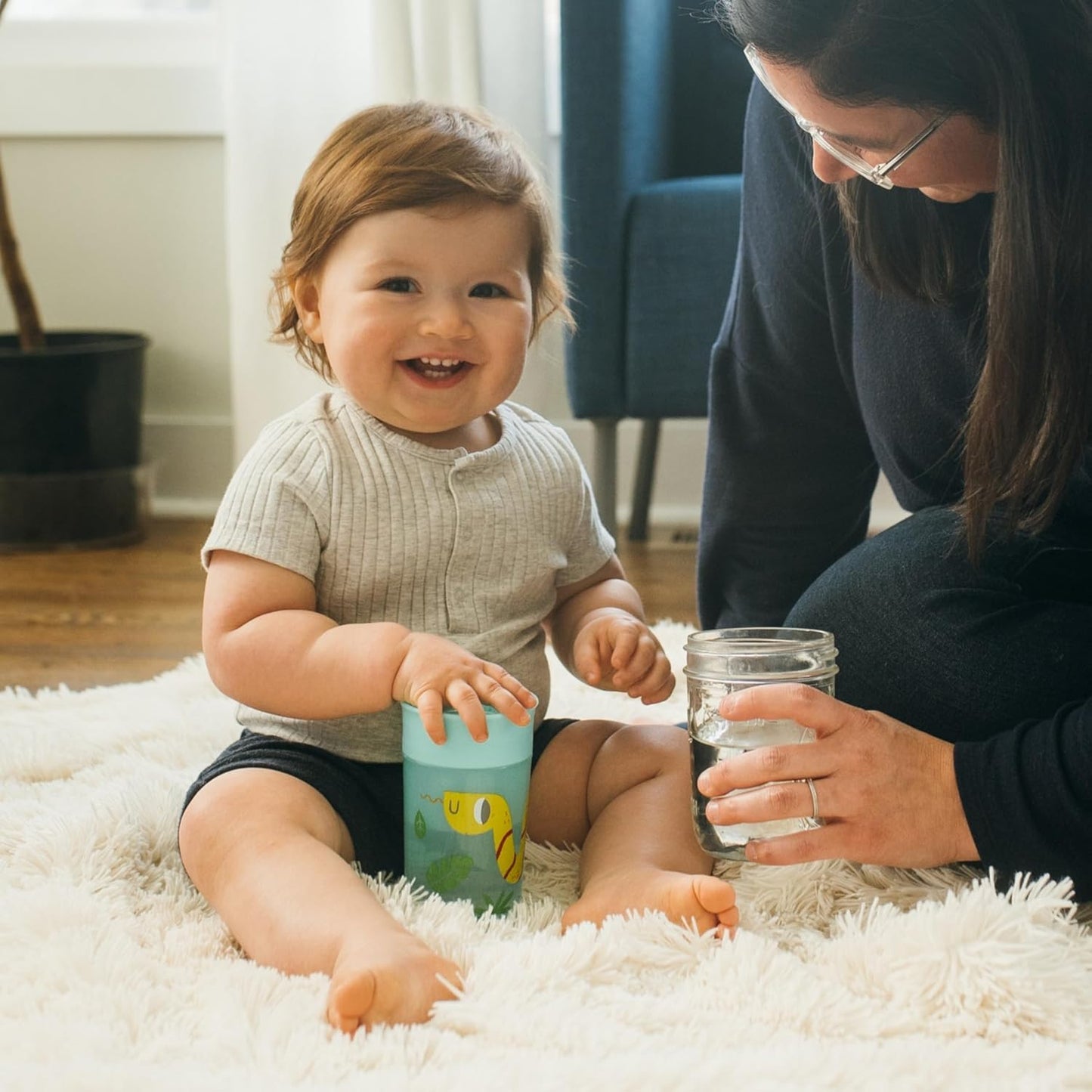 Dr. Brown's Polypropylene (PP) Milestones Cheers 360 Sippy Training Cups for Babies and Toddlers - Blue/Green - 10oz - 2-Pack - 9m+