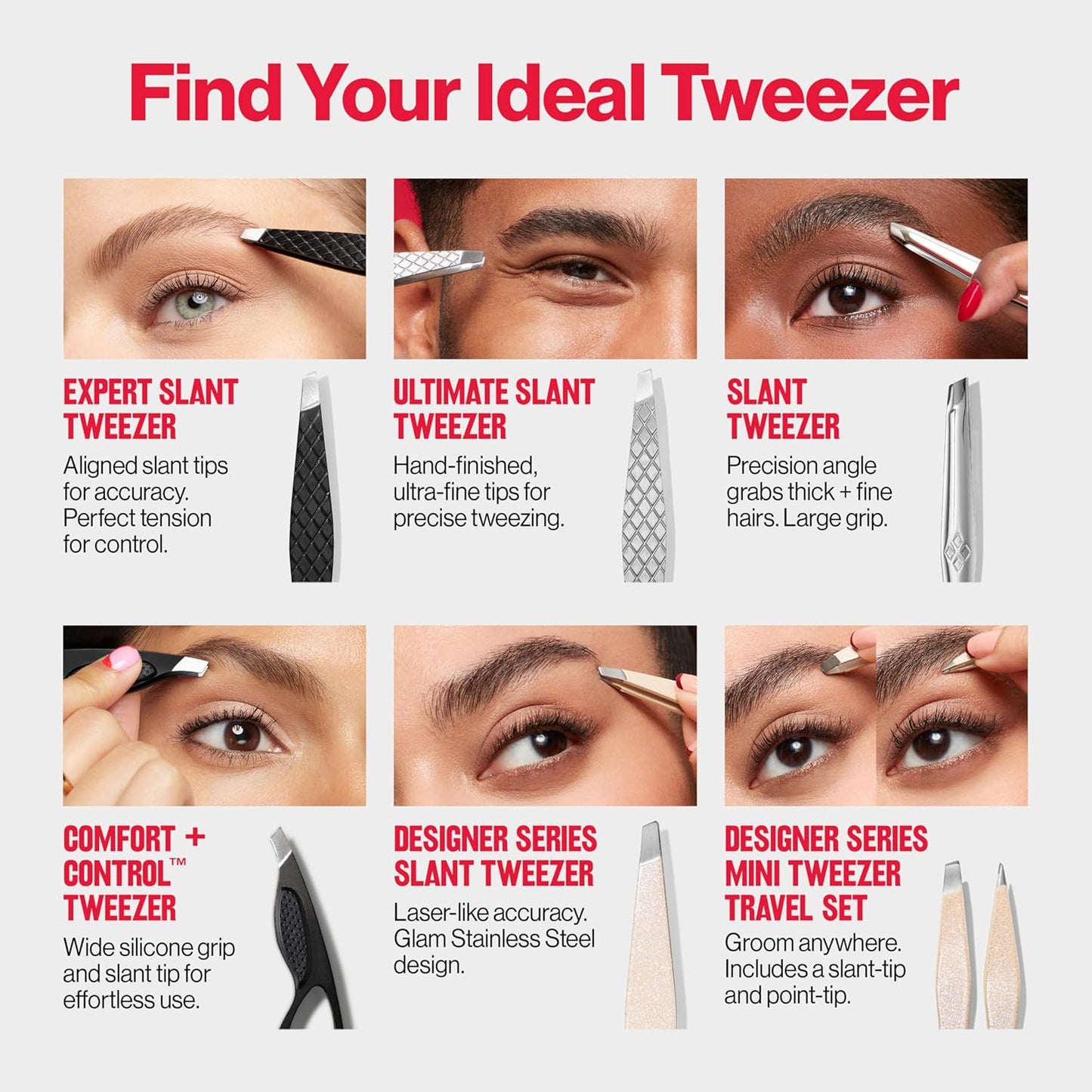 Revlon Expert Slant Tweezer, High Precision For Easy Hair Removal, Made With Stainless Steel, Stocking Stuffer for Women & Men, 1 count