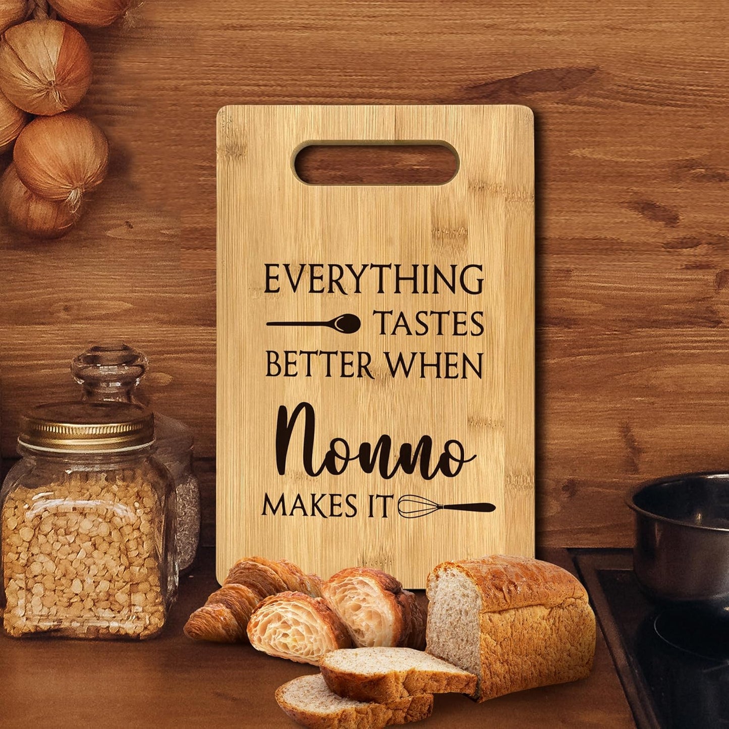 FONDCANYON Nonno Gifts, Everything Tastes Better When Nonno Makes It Gift Bamboo Cutting Board Kitchen Decor, Nonno Father’s Day Gifts Cutting Boards for Kitchen, Gift for Grandpa from Grandchildren