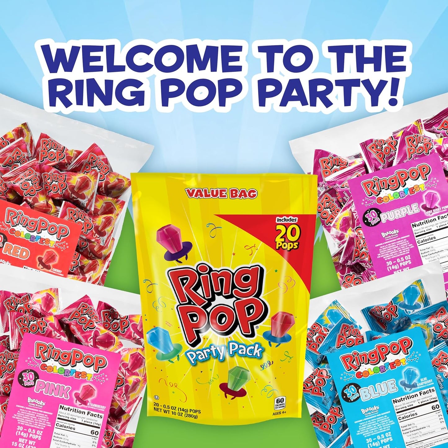 Ring Pop Green Watermelon Flavor Lollipops, 30ct Bulk Individually Wrapped, Fun St. Patrick's Day Party Favors