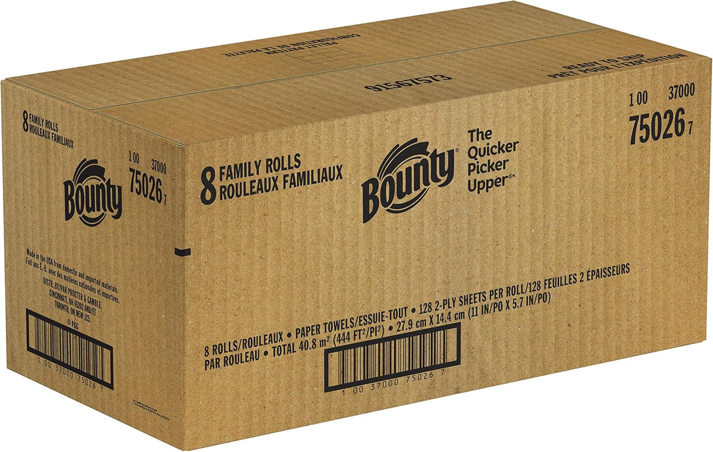 Bounty Quick Size Paper Towels, White, 8 Family Rolls = 20 Regular Rolls (Packaging May Vary)