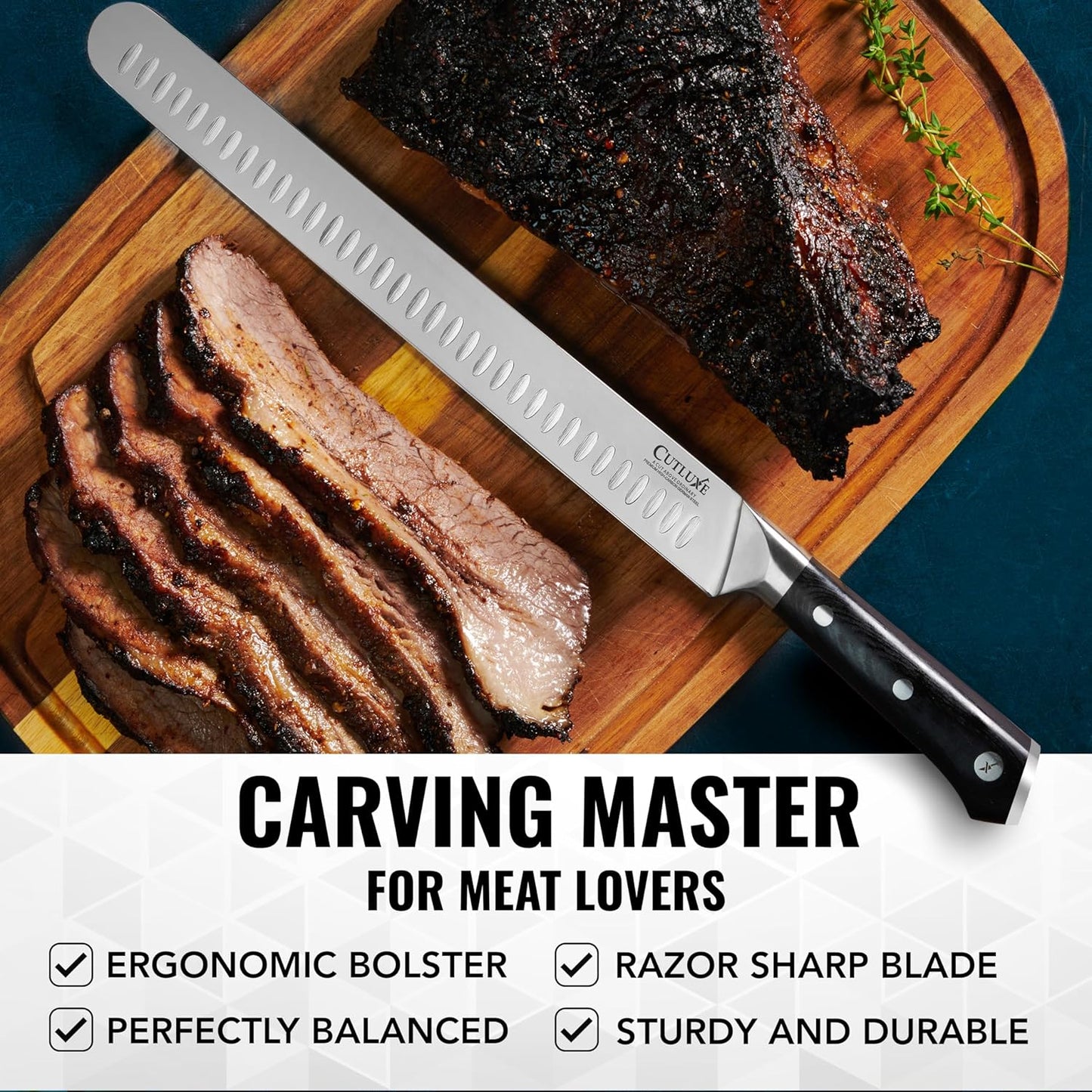Cutluxe Brisket Knife – 12" Carving & Slicing Knife for Meat & BBQ – Razor Sharp German Steel, Sheath Included, Ergonomic Full Tang Handle Design, Grilling Gifts for Men – Artisan Series