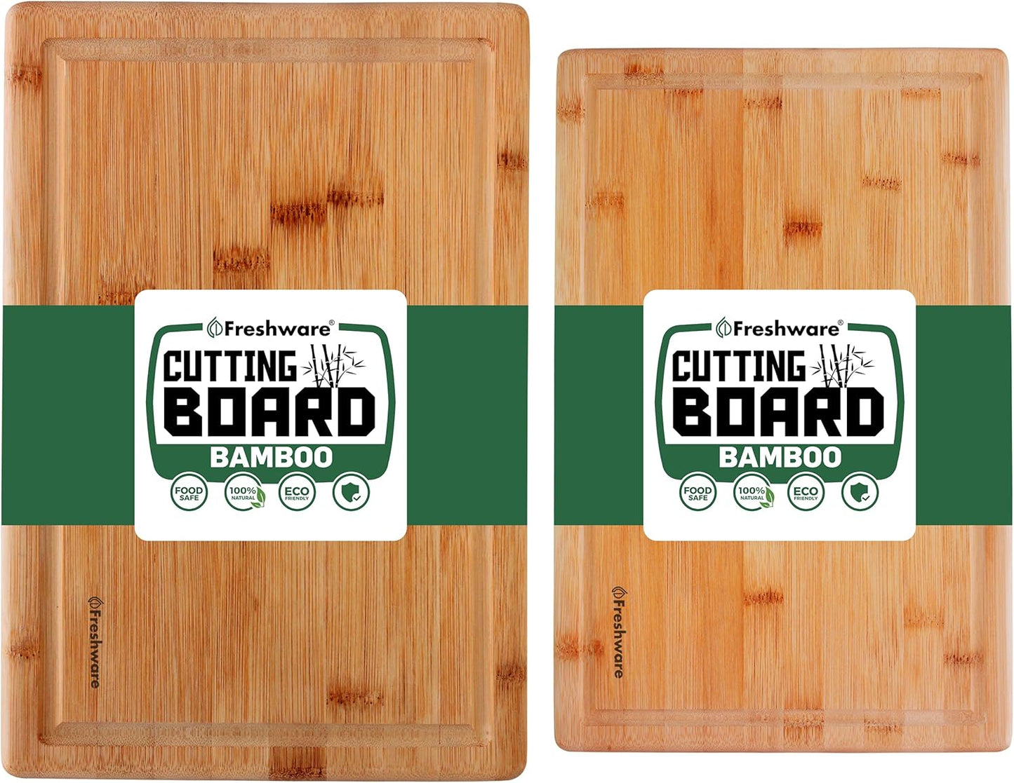 Freshware Bamboo Cutting Board Set of 3, Wooden Cutting Boards for Kitchen, Knife Friendly Food Grade Chopping Board, Lightweight with Hanging Hole for Easy Storage