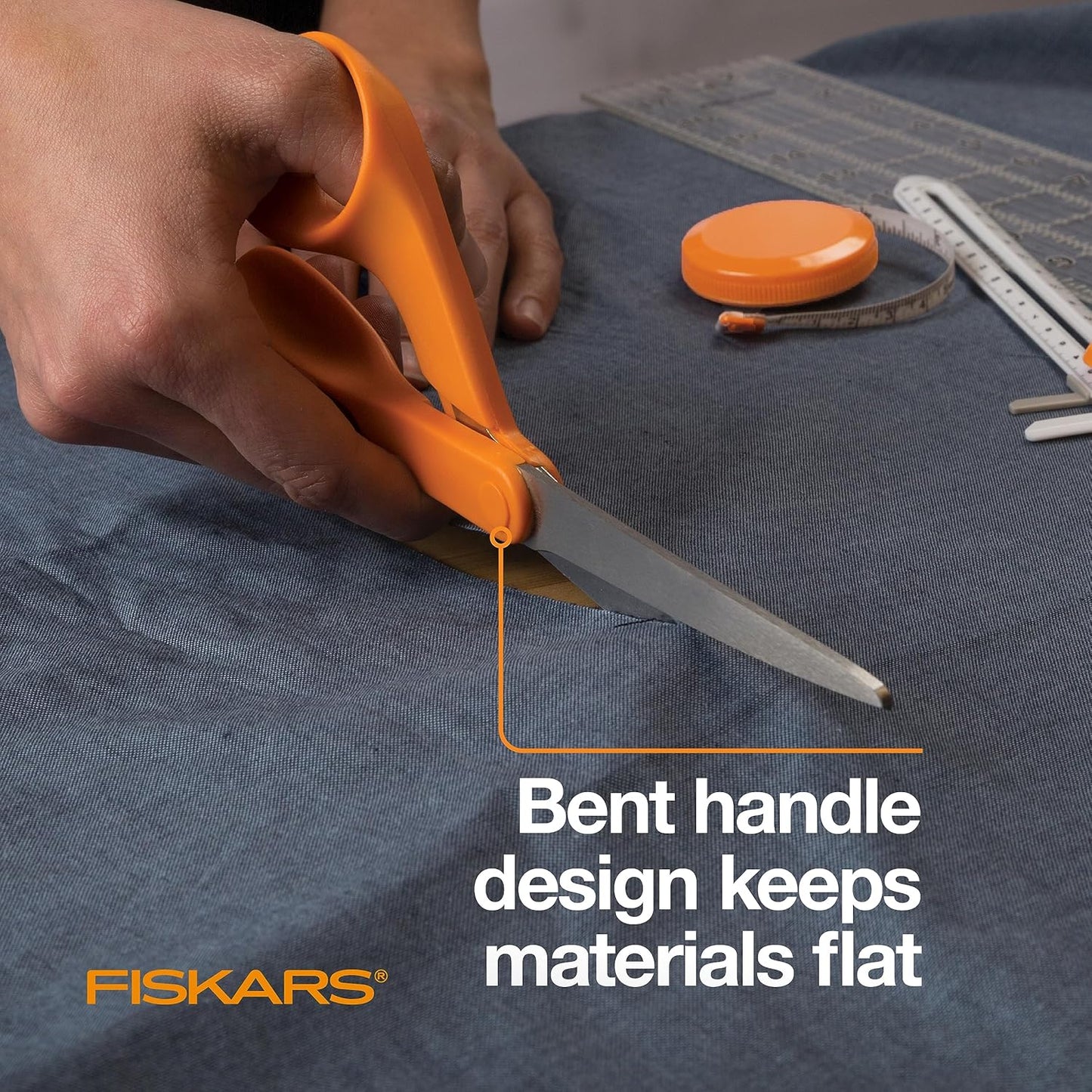 Fiskars 8" Original Orange-Handled Stainless Steel Scissors, Ergonomic and Keeps Material Flat, Sharp All-Purpose Paper and Fabric Scissors for Office, Arts, and Crafts
