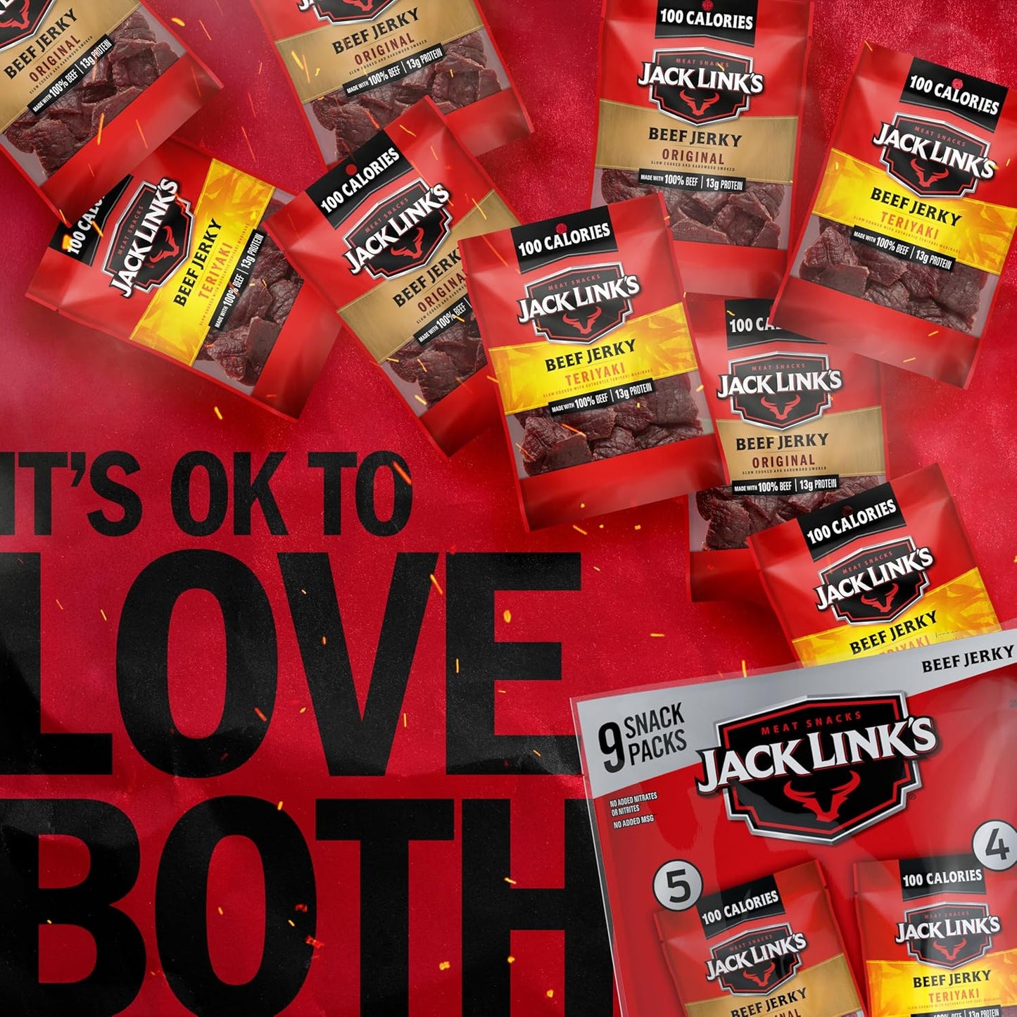 Jack Link's Beef Jerky Variety Pack with Original and Teriyaki Flavors, 9 Pack, 1.25 oz Bag, Ready to Eat Protein Snacks, 13g Protein per Serving