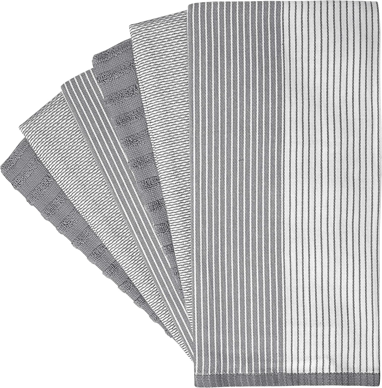 Premium Kitchen Towels (20”x 28”, 6 Pack) | Large Cotton Dish Towels | Flat & Terry Highly Absorbent Kitchen Linen Set with Hanging Loop | Gray | 20"x 28", 6 Pack, Large, Cotton, Flat &