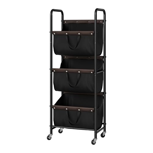GRANNY SAYS 3 Tier Laundry Sorter, Laundry Basket with Wheels, Laundry Room Organization and Storage, 3 Section Rolling Laundry Cart for Dorm, Bathroom, Bedroom, Closet, Black