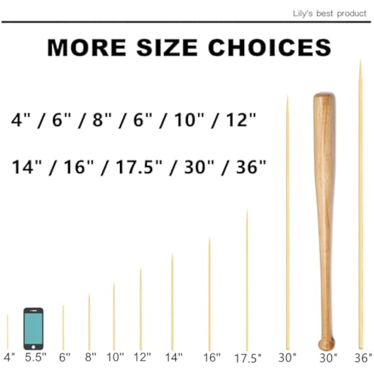 HOPELF 6" Natural Bamboo Skewers for BBQ，Appetiser，Fruit，Cocktail，Kabob，Chocolate Fountain，Grilling，Barbecue，Kitchen，Crafting and Party. Φ=4mm, More Size Choices 8"/10"/12"/14"/16"/30"(100 PCS)