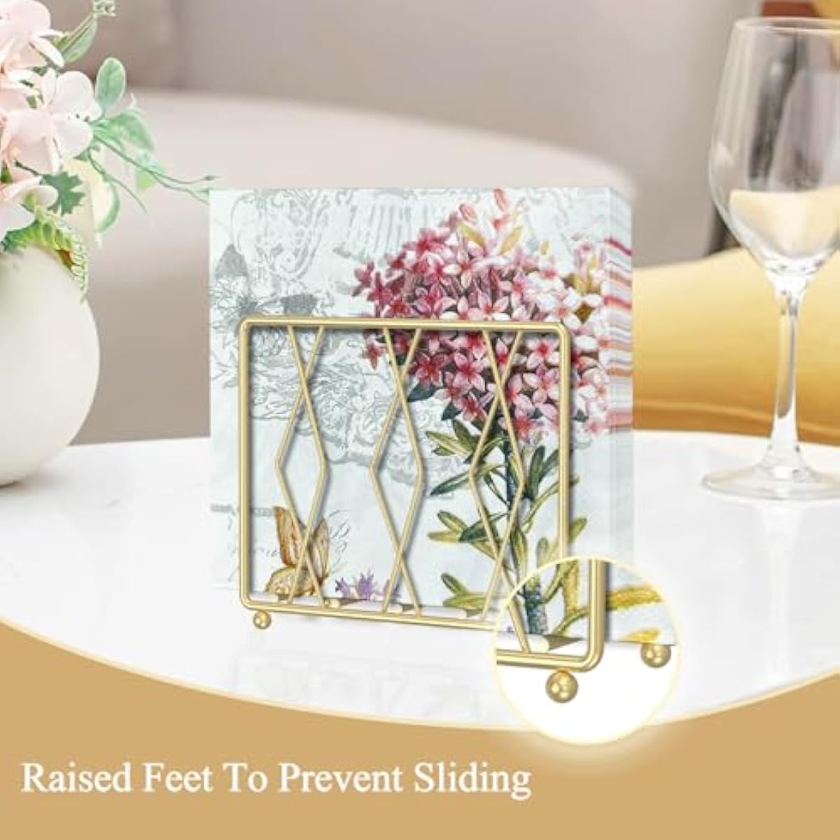 Napkin Holder for Table, Modern Metal Napkin Holders for Paper Napkins & Kitchen Dining & Countertops, Cocktail Upright Napkin Holder Dispenser Suitable for All Room Decors (Small, Gold)