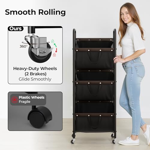 GRANNY SAYS 3 Tier Laundry Sorter, Laundry Basket with Wheels, Laundry Room Organization and Storage, 3 Section Rolling Laundry Cart for Dorm, Bathroom, Bedroom, Closet, Black
