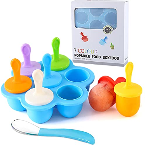 Silicone Popsicle Molds, Ice Pop Molds, Storage Container for Homemade Food, Kids Ice Cream DIY Pop Molds - BPA Free (Blue)