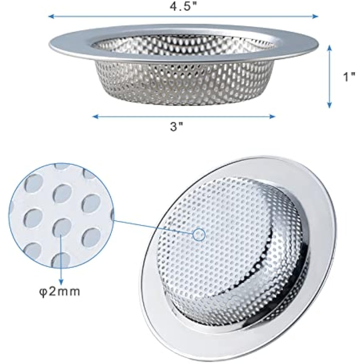 2 Pcs Sink Strainer for Most Kitchen Sink Drain Basket, Upgraded Double-Layer Safe Design Kitchen Sink Strainer (Outer Diameter 4.5 Inch)