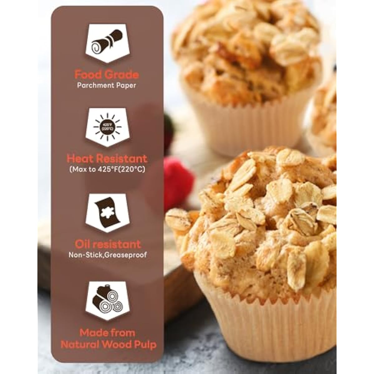 Non-stick 200pcs Standard Cupcake Liners for Baking, Natural, Food-grade Cupcake Wrapper, Greaseproof Parchment Muffin Liners