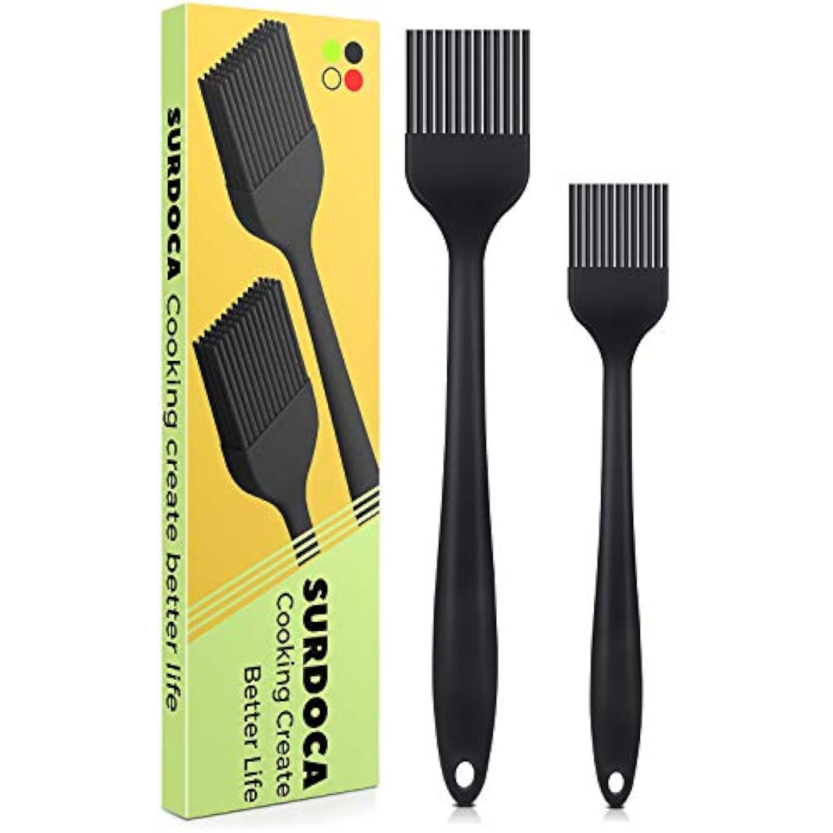 SURDOCA Silicone Pastry Basting Brush - 2Pcs 10 + 8 in Heat Resistant Brush for Baking Cooking Food, BPA Free Kitchen Brush for Sauce Butter Oil, Stainless Steel Core Design for Barbecue BBQ Grilling