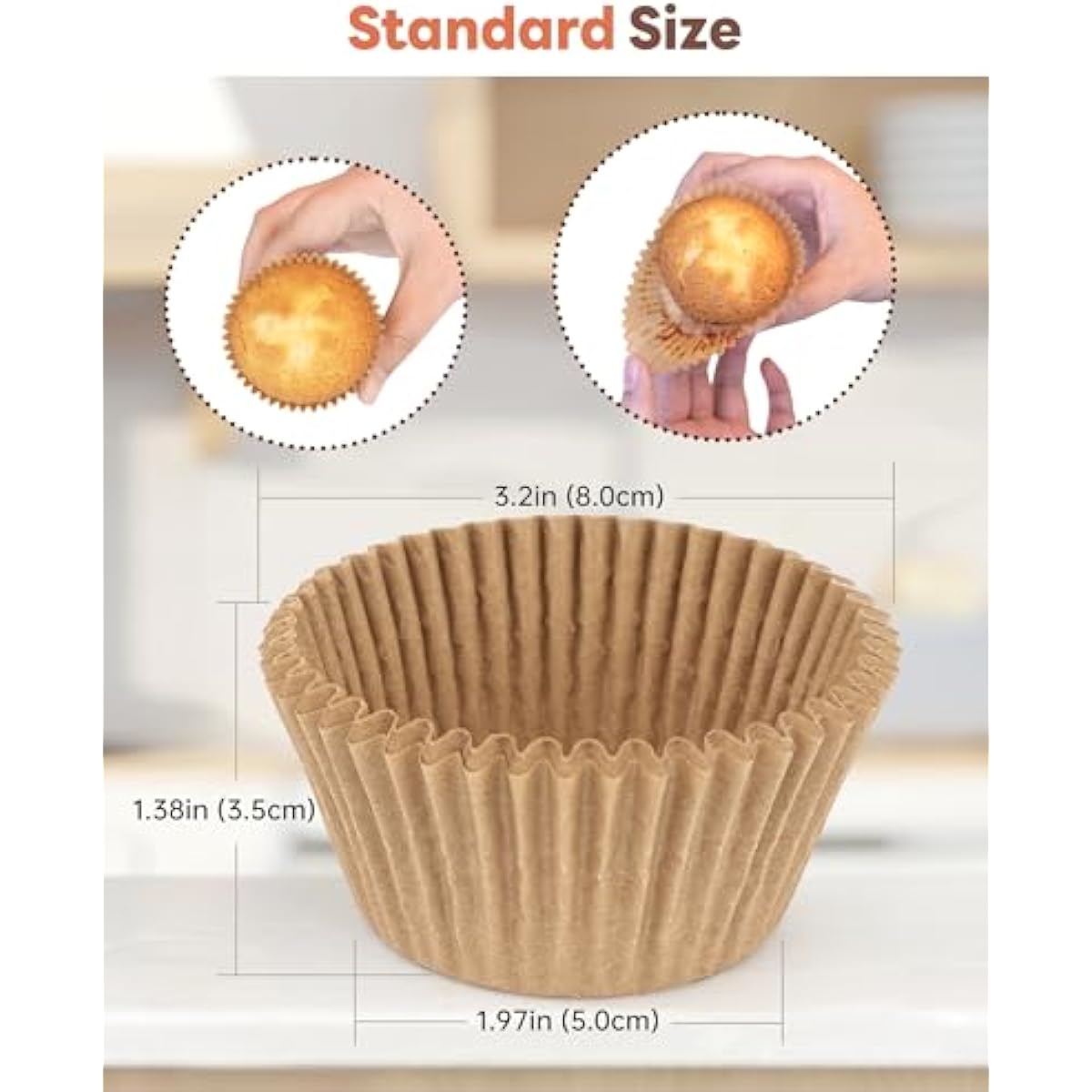 Non-stick 200pcs Standard Cupcake Liners for Baking, Natural, Food-grade Cupcake Wrapper, Greaseproof Parchment Muffin Liners