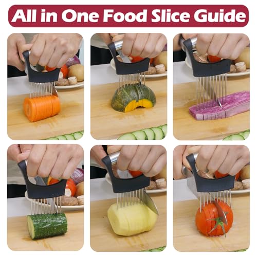JAYVAR Onion Holder for Slicing, Onion Cutter Vegetable Chopper, Stainless Steel Tomato Slicer Vegetable Cutter for Potato, Avocados, Eggs, Food Slicer Assistant Tool for Fruit Lemon and Meat