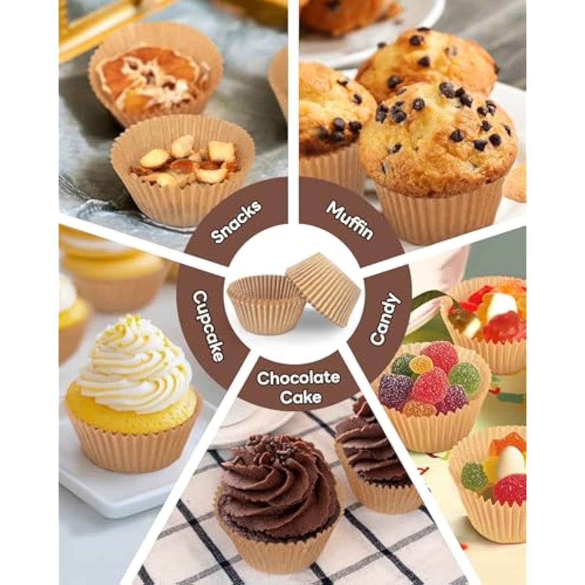 Non-stick 200pcs Standard Cupcake Liners for Baking, Natural, Food-grade Cupcake Wrapper, Greaseproof Parchment Muffin Liners