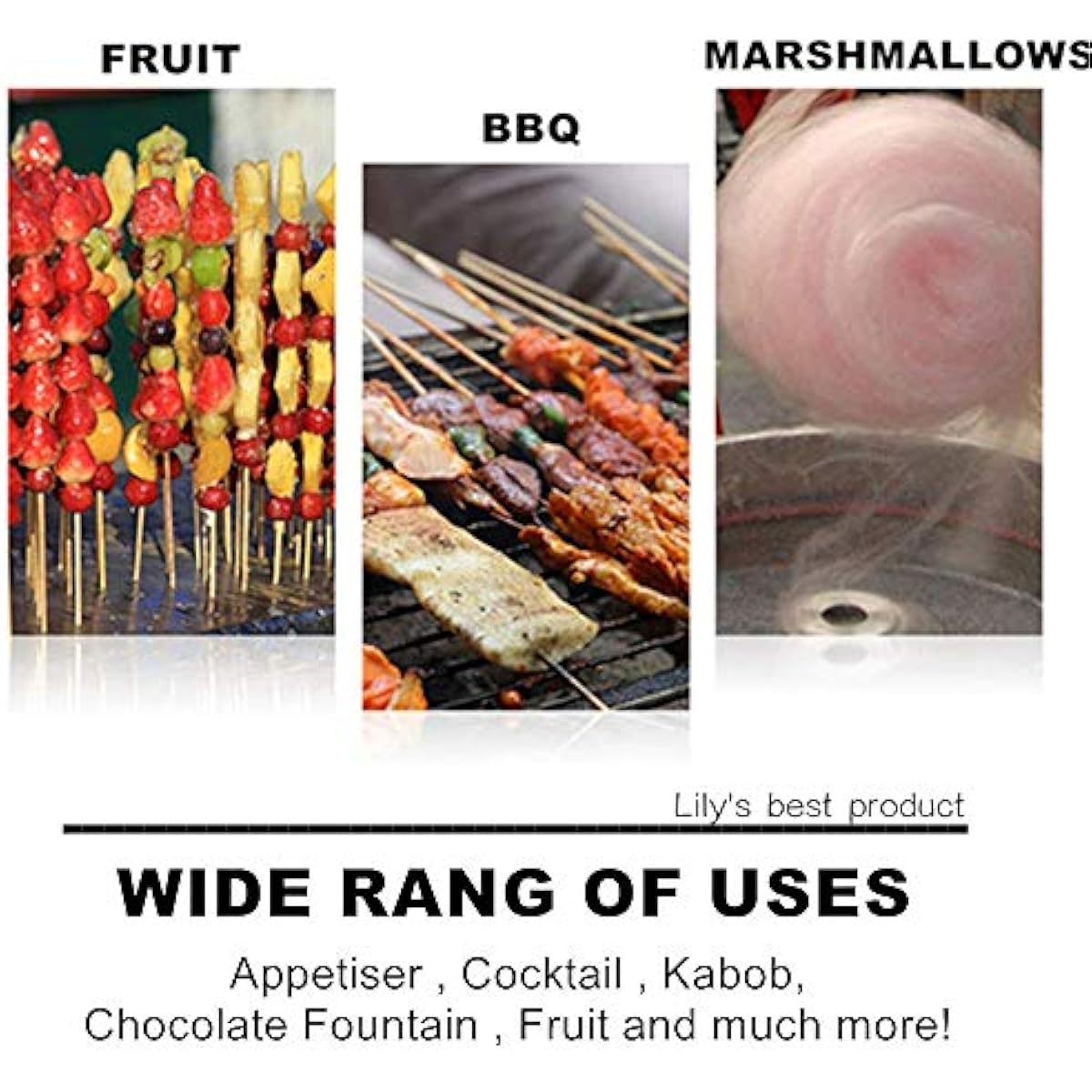 HOPELF 6" Natural Bamboo Skewers for BBQ，Appetiser，Fruit，Cocktail，Kabob，Chocolate Fountain，Grilling，Barbecue，Kitchen，Crafting and Party. Φ=4mm, More Size Choices 8"/10"/12"/14"/16"/30"(100 PCS)