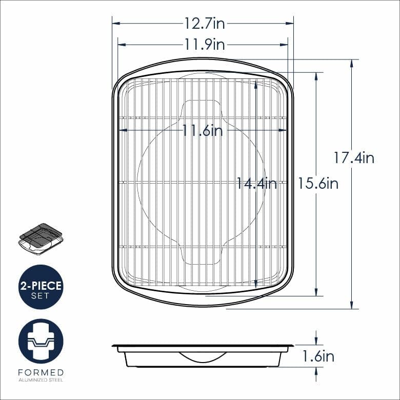 Nordic Ware Oven Crisp Baking Tray 2pc Set Includes Pan and Rack; Natural Aluminum For Air Frying, Crisping, Broiling, Baking; Cooking Surface 17 x 12 Inches