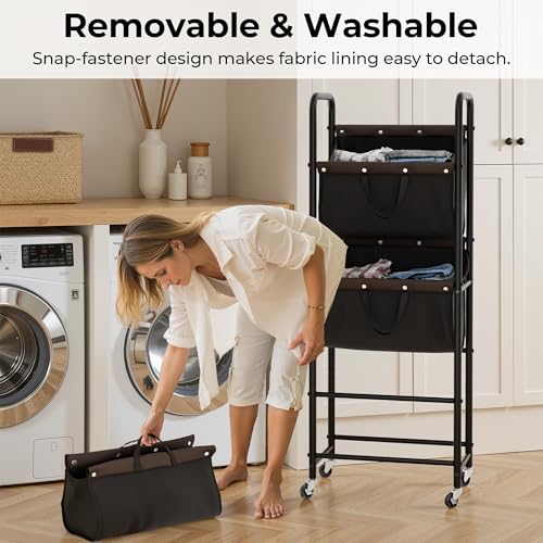 GRANNY SAYS 3 Tier Laundry Sorter, Laundry Basket with Wheels, Laundry Room Organization and Storage, 3 Section Rolling Laundry Cart for Dorm, Bathroom, Bedroom, Closet, Black