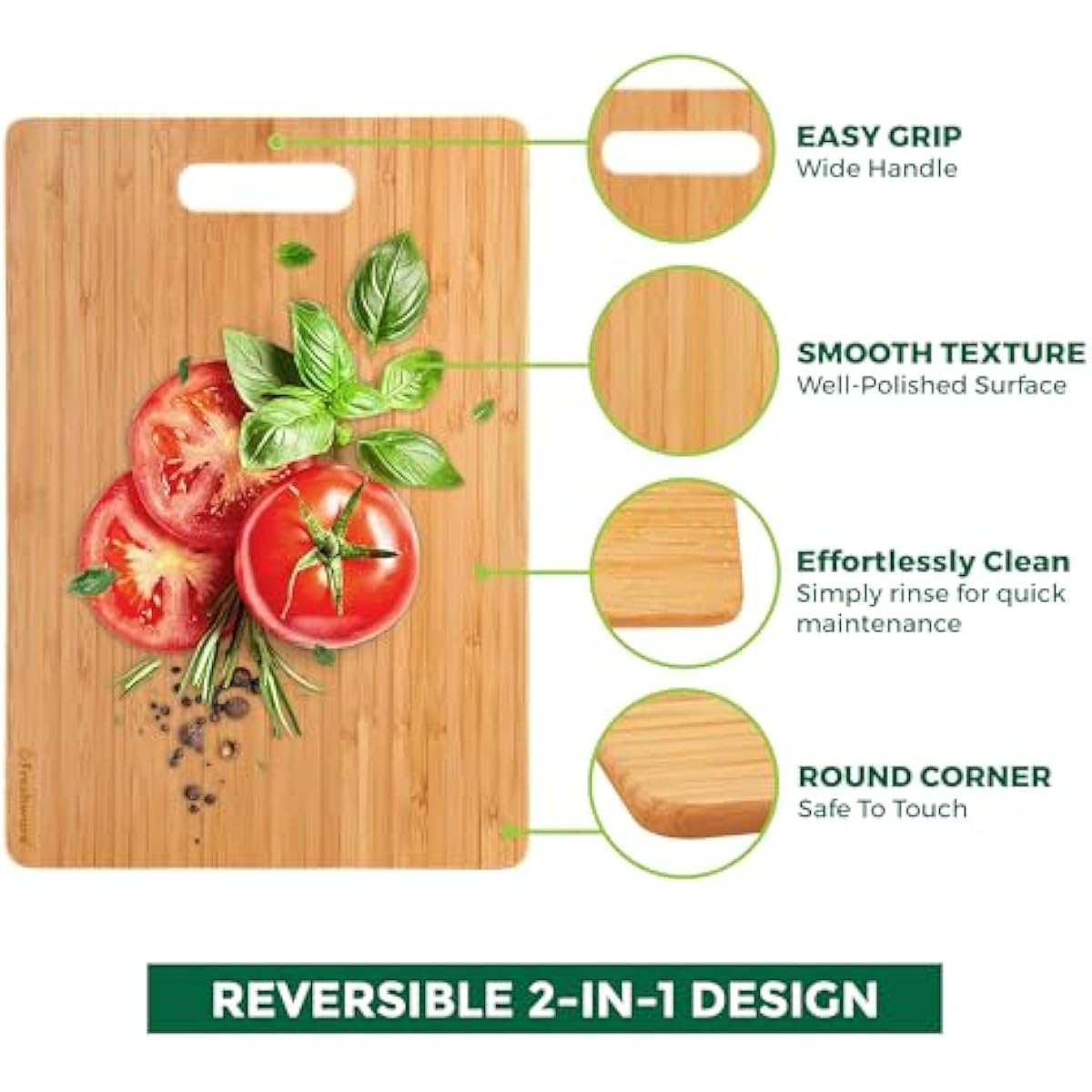 Freshware Bamboo Cutting Board Set of 3, Wooden Cutting Boards for Kitchen, Knife Friendly Food Grade Chopping Board, Lightweight with Hanging Hole for Easy Storage