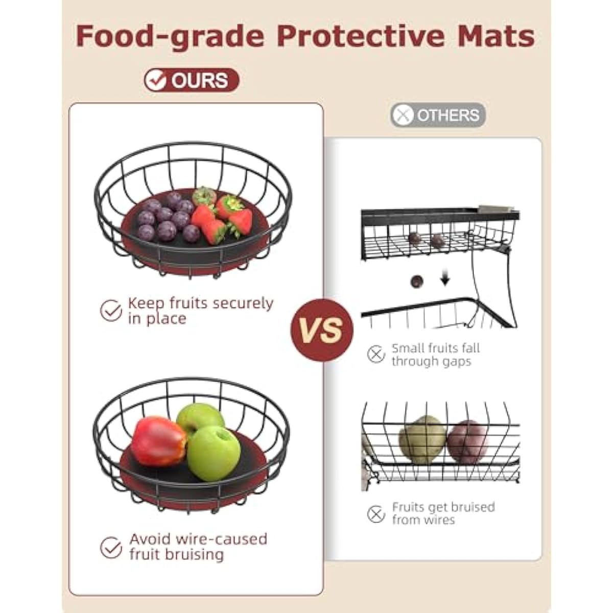2 Tier Large Fruit Basket for Kitchen Counter with Removable Banana Hanger - Sturdy Iron Fruit Bowl for Kitchen Counter and Vegetable Holder, Fruit Holder for Kitchen Countertop, Black