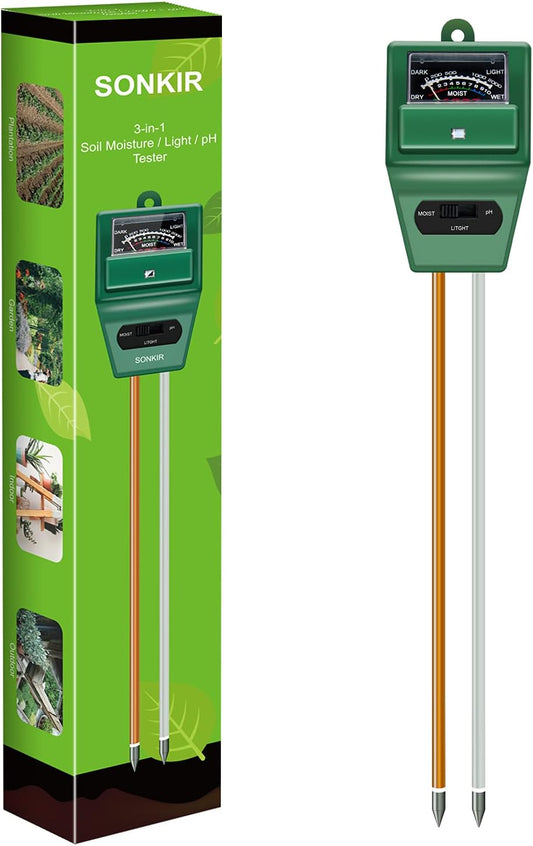 Soil pH Meter, MS02 3-in-1 Soil Moisture/Light/pH Tester Gardening Tool Kits for Plant Care, Great for Garden, Lawn, Farm, Indoor & Outdoor Use (Green)