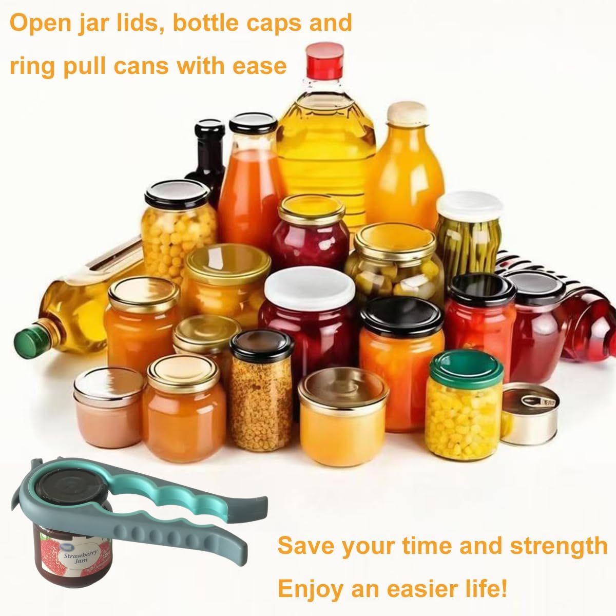 Otstar Jar Opener Bottle Opener and Can Opener for Weak hands, Seniors with Arthritis and Anyone with Low Strength, Mutil Jar Opener Get Lids Off Easily (Blue and Grey)