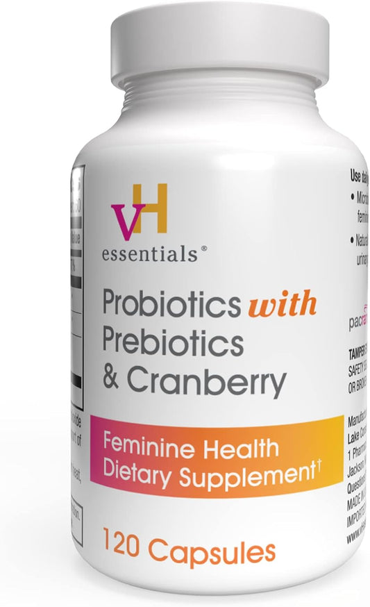 vH Essentials Probiotics for Women with Prebiotics, Cranberry & Vitamin C - 120 Capsules (60 Day Supply) -Probiotics Support Gut Balance, Health & Urinary Tract Health for Women