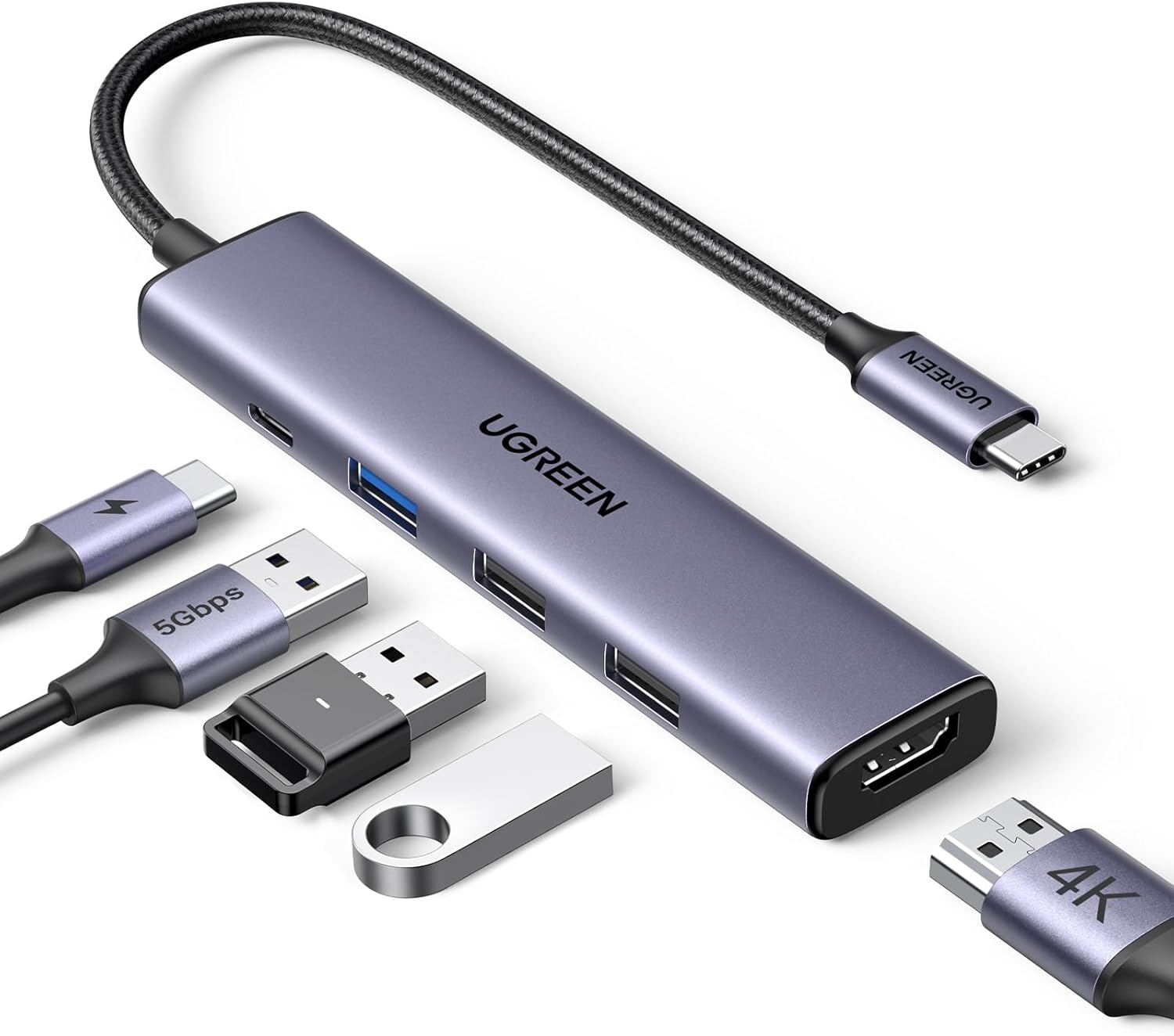 UGREEN Revodok 105 USB C Hub 5 in 1 Multiport Adapter 4K HDMI, 100W Power Delivery, 3 USB-A Data Ports, USB C Dongle for MacBook Pro/Air, iPad Pro, iMac, iPhone 16 Pro/Pro Max, XPS, Thinkpad
