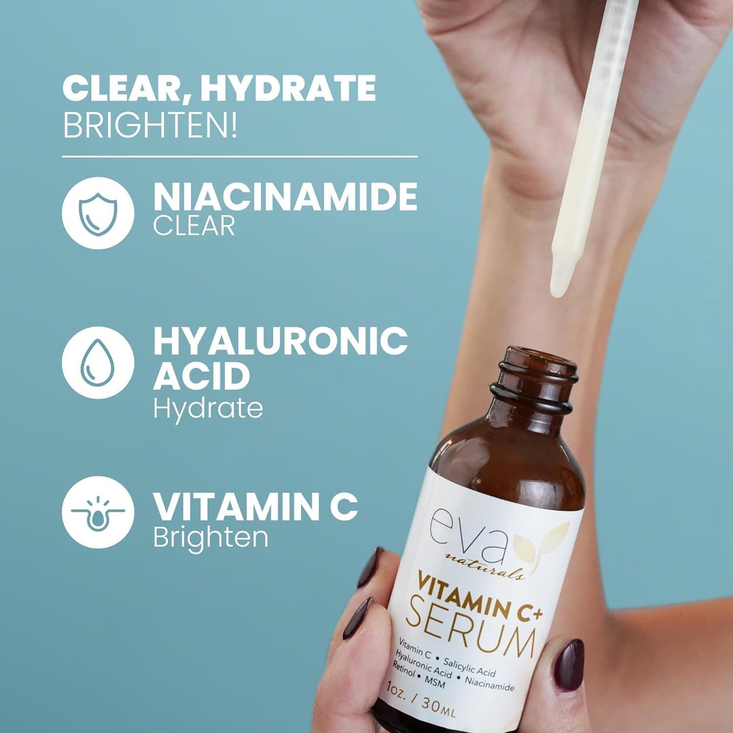 Eva Naturals Vitamin C Serum for Face – Anti Aging Dark Spot Remover with Retinol, Hyaluronic Acid, Niacinamide & Salicylic Acid – Face Serum for Women for Clear, Smooth, Radiant Skin