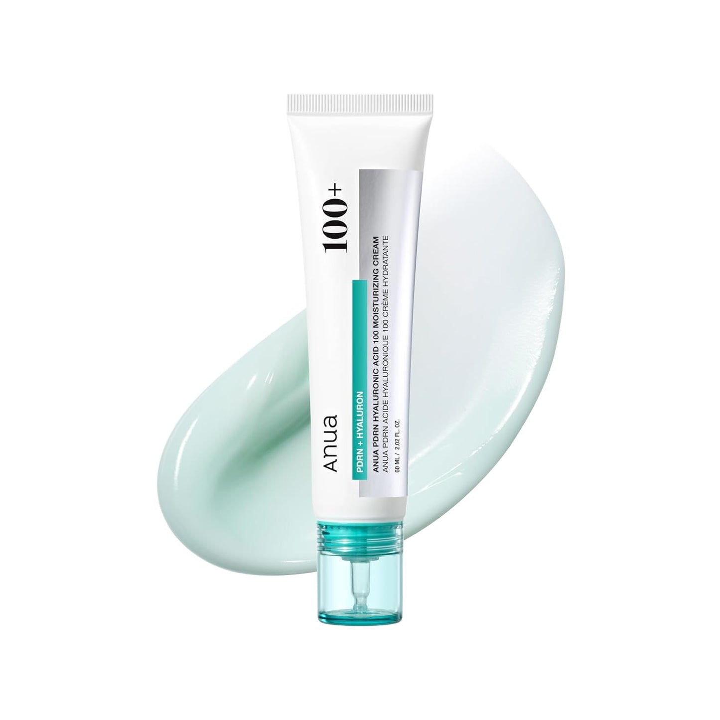 ANUA PDRN Hyaluronic Acid 100 Moisturizing Cream, Lightweight Hydrating Moisturizer with Salmon PDRN, Hyaluronic acid, Collagen for Glass Skin, Korean Skin Care (60ml / 2.02 fl. oz)