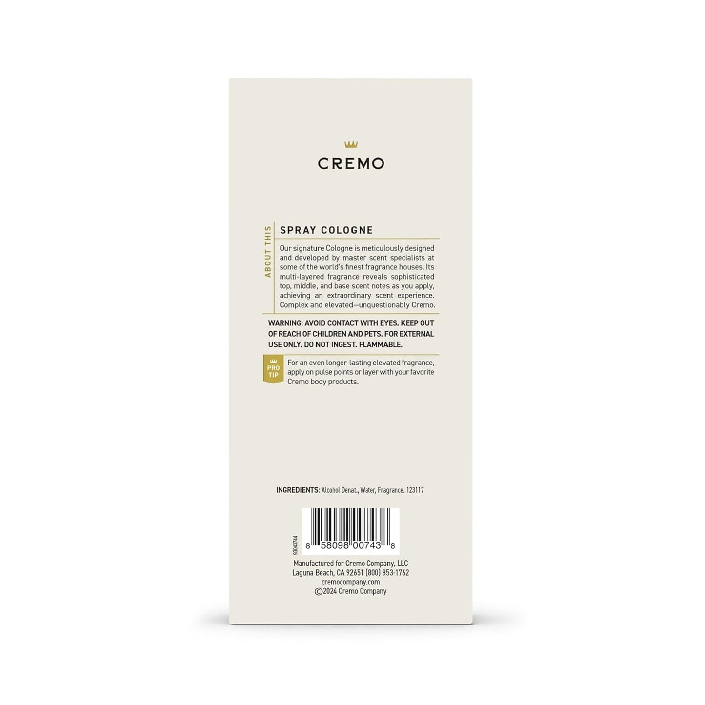Cremo Cologne for Men - Spice & Black Vanilla Mens Cologne Spray - An Explosion of Vibrant Spices, Dark Woods and Black Vanilla, Fragrances For Men, 3.4 Fl Oz