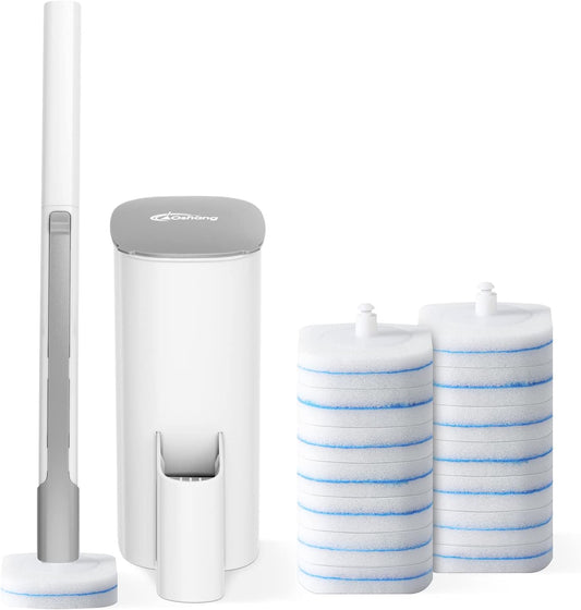 oshang Disposable Toilet Brush - Toilet Bowl Cleaner, Toilet Cleaning Supplies, Toilet Brush with Holder, 14 Refills for Deep Cleaning and Hygienic Bathroom Maintenance