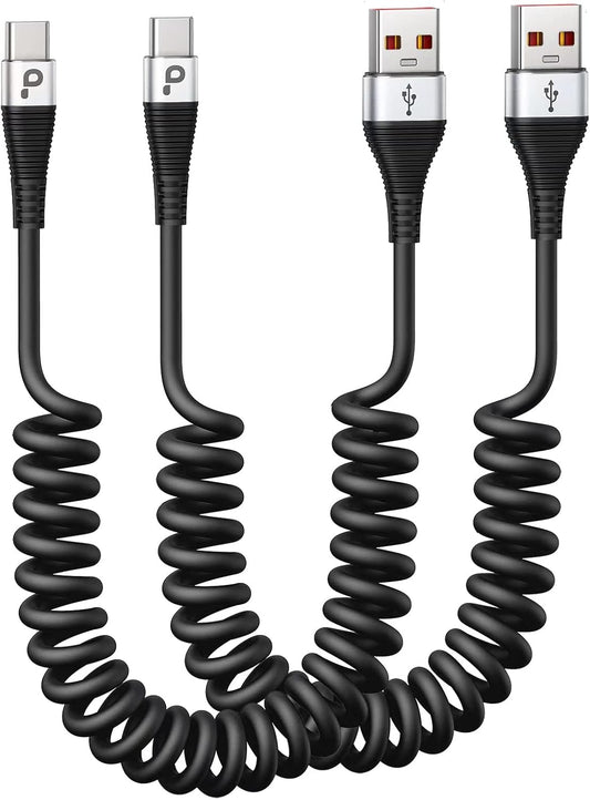 USB C Cable Fast Charging, 2Pack 3ft Coiled USB A to Type C Charge Cord for Car, USB-C Charging Cable Compatible with iPhone 17/16/15/Samsung Galaxy S20 S10 S9 S8 Plus Note 10 and More USB C Devices