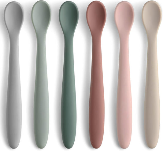 6-Piece Silicone Baby Feeding Spoons, First Stage Infant Spoons, Soft-Tip Easy on Gums I Baby Training Spoon | Infant Utensils Feeding Supplies, Dishwasher & Boil-proof