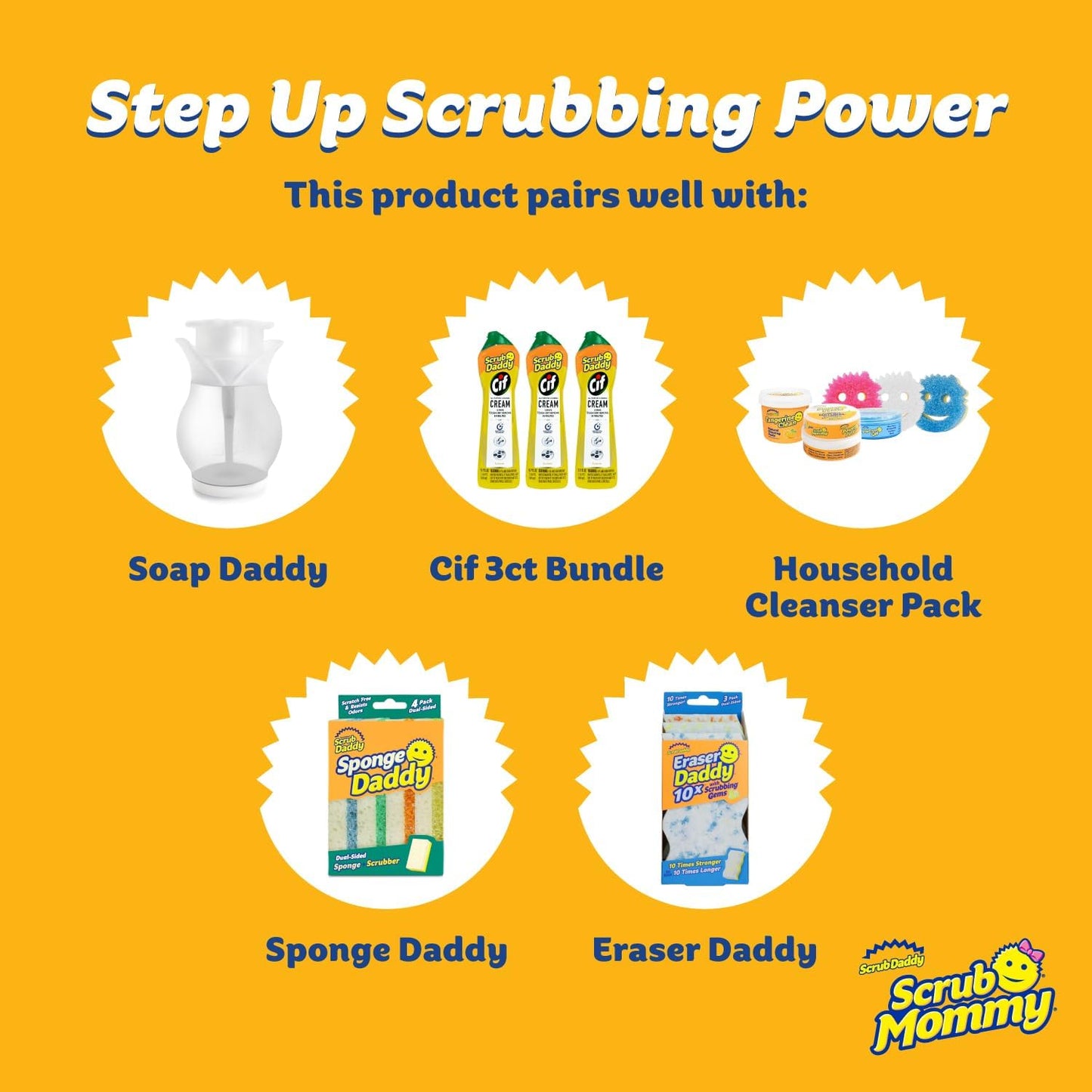 Scrub Daddy 6 Scrub Mommy Kitchen Sponges & 1 Daddy Caddy Sponge Holder - Scratch-Free for Dishes & Multipurpose Cleaning - BPA Free & Made with Polymer Foam - Stain & Odor Resistant