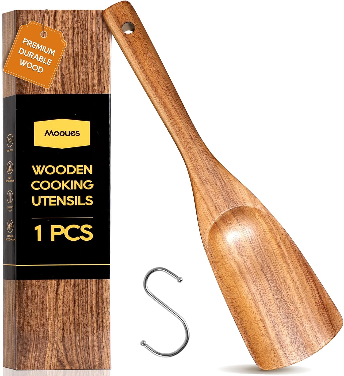 9‑Piece Natural Teak Wooden Kitchen Utensil Set with Spoon Rest and Holder
