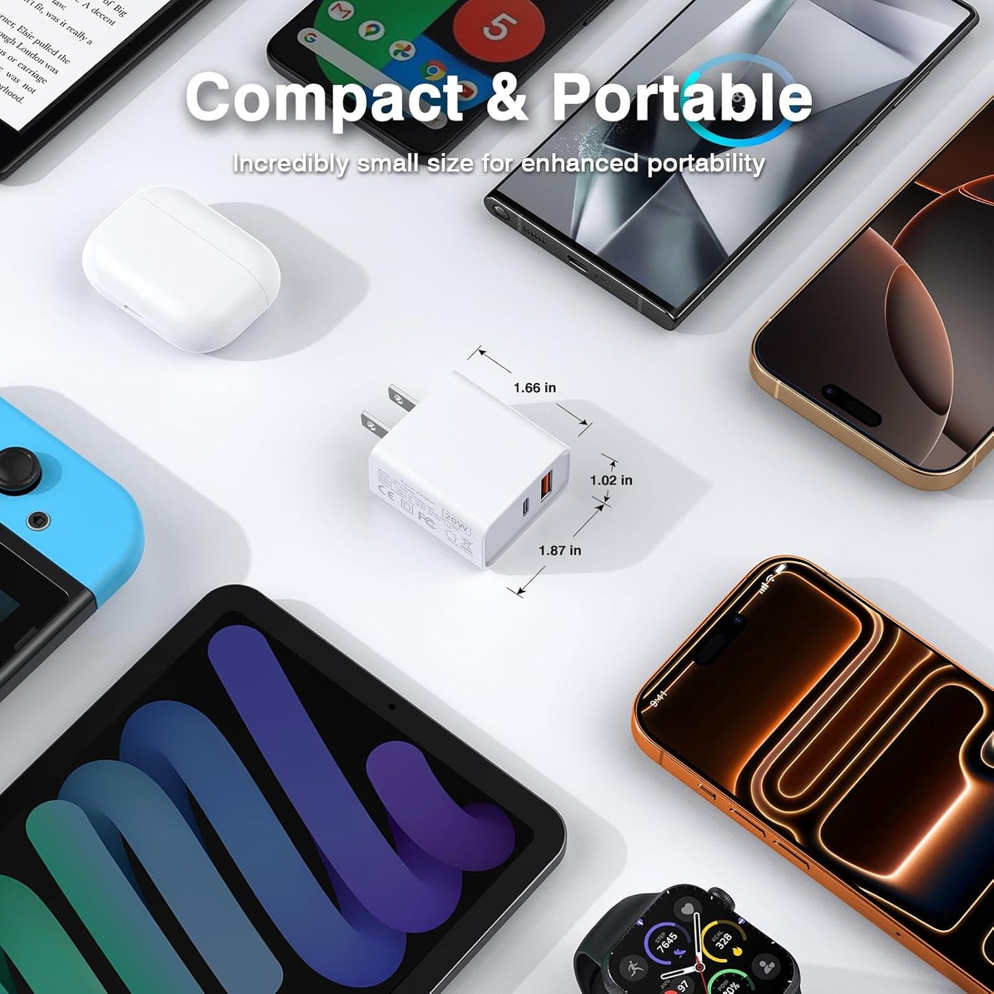 3 Pack USB C Wall Charger, 20W Durable Dual Port QC+PD 3.0 Power Adapter, Double Fast Plug Charging Block for iPhone 14/15/16/17 Pro/Pro Max/Plus, XS/XR/X, Watch Series 8/7 Cube，White