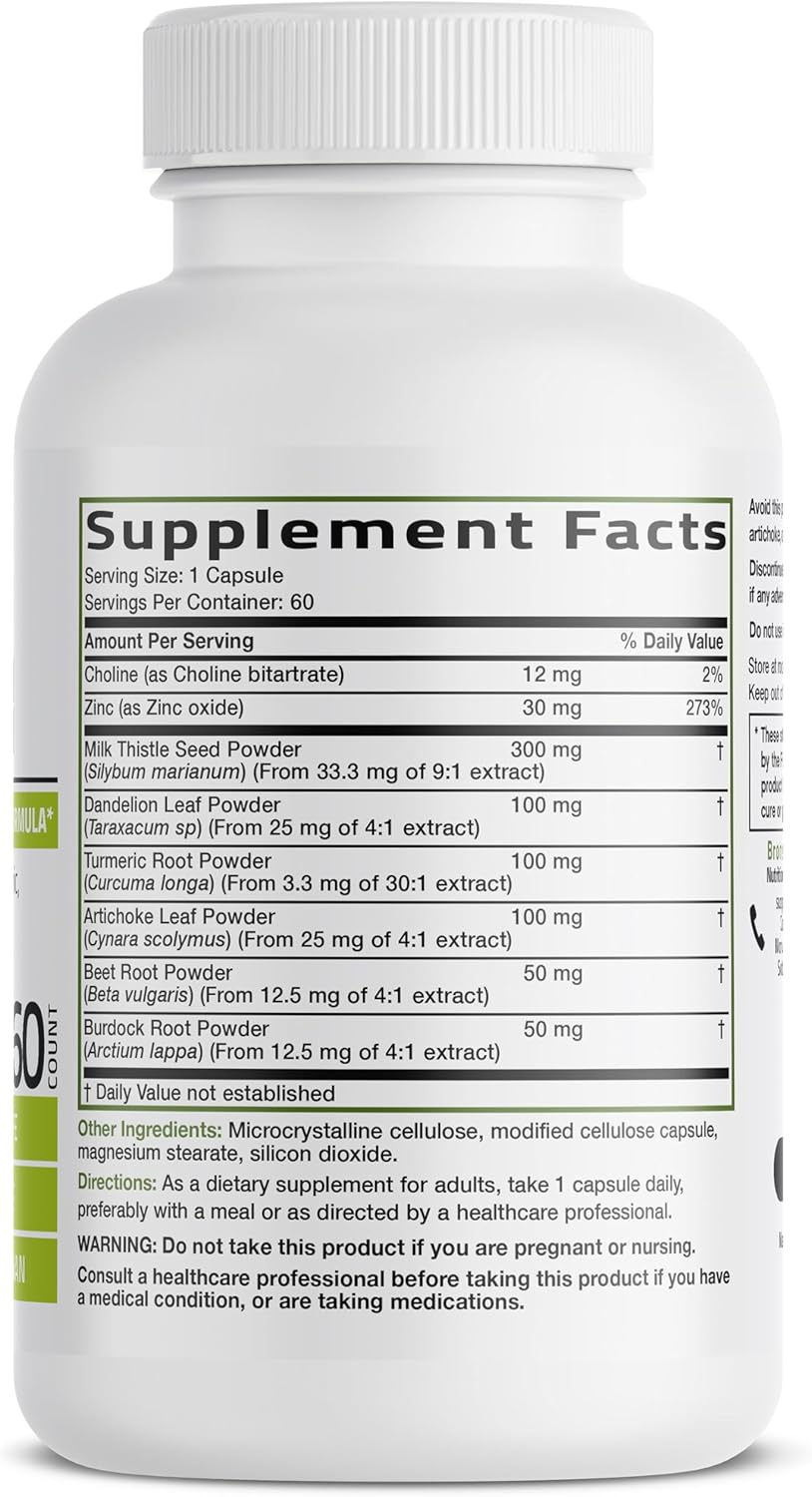 Bronson Liver Detox Advanced Detox & Cleansing Formula Supports Health Liver Function with Milk Thistle, Dandelion Extract, Turmeric, Artichoke Leaf & More, Non-GMO, 60 Vegetarian Capsules