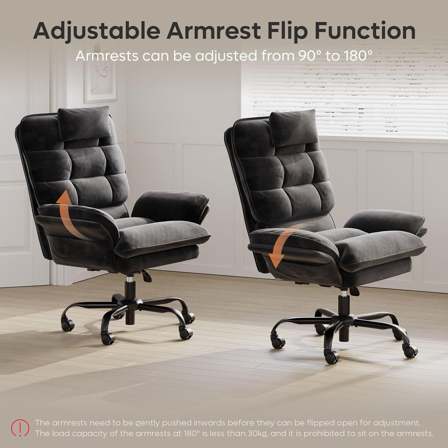 Bestier Cross Legged Office Chair, Criss Cross Chair with Adjustable Arms, 135° Reclining Velet Executive Chair with Wheels, Big and Tall Computer Desk Chair for Home, Office - Black