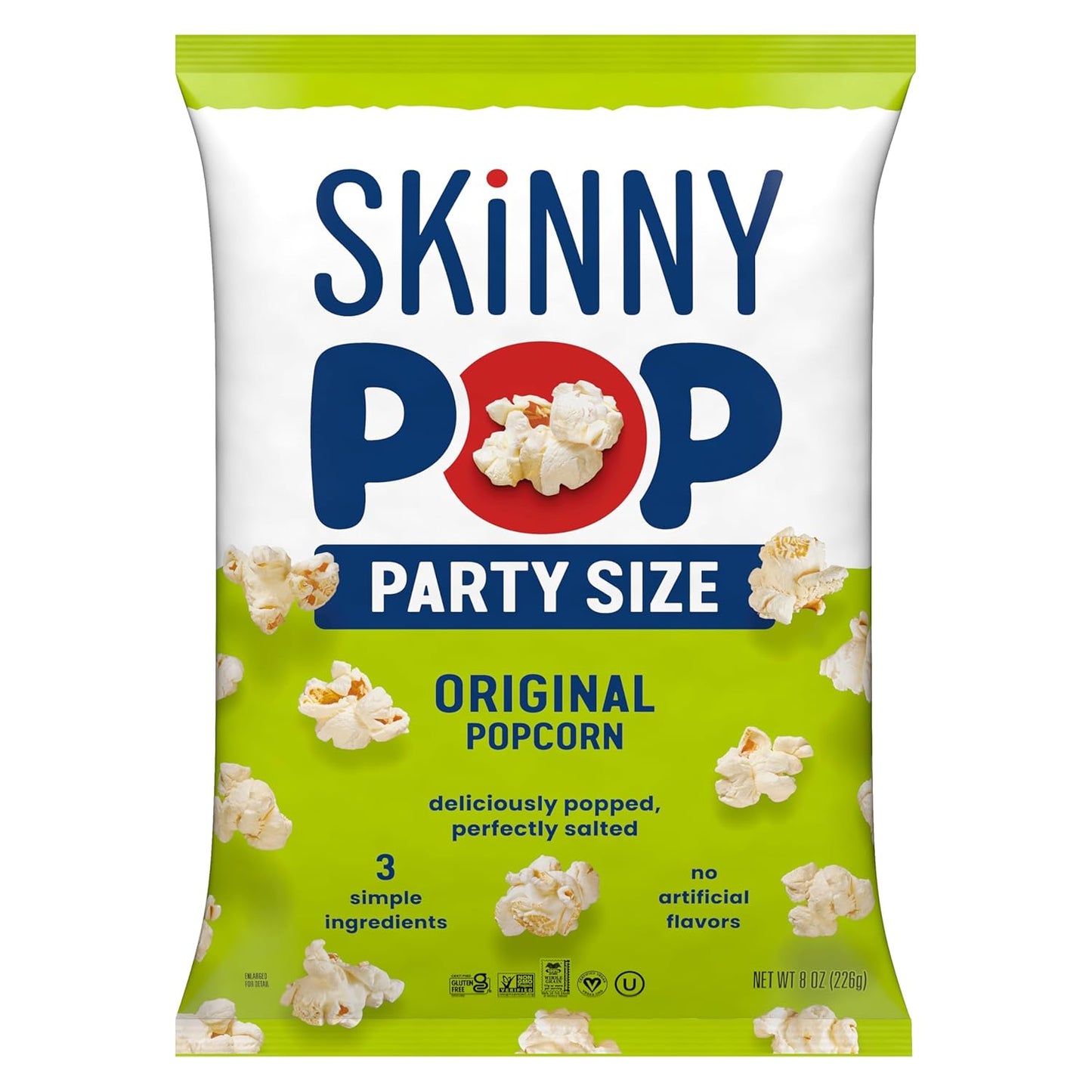 SkinnyPop Original Whole Grain Popcorn 8oz Family Size Bag Dairy-Free Snack